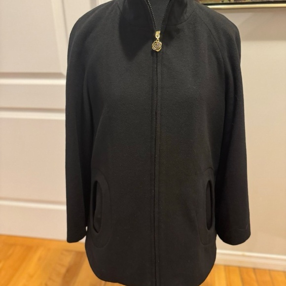 Betsey Johnson Black Wool Blend Swing Coat Jacket | Floral Rose Lining High Neck - Picture 2 of 16